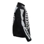 skeleton white bones black leather jacket