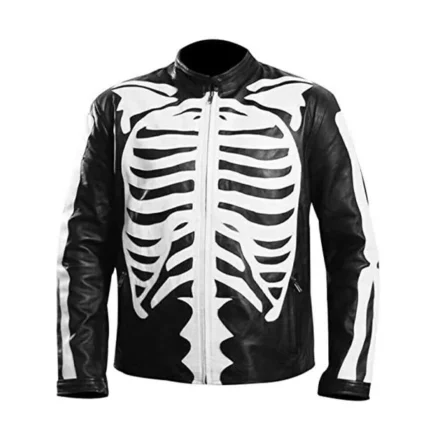 White Bones Skeleton Black Leather Jacket