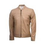 Mens Stripped Beige Leather Jacket